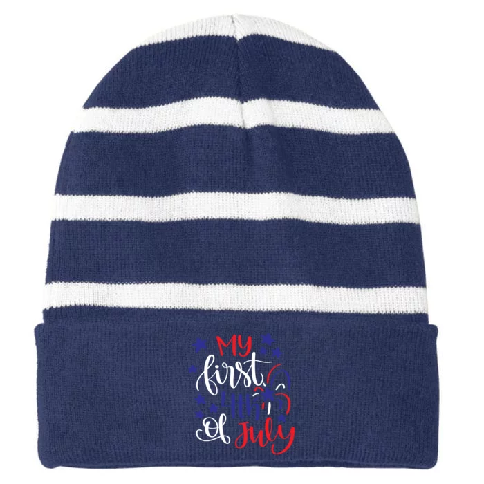 My First 4th Of July Cute Gift Striped Beanie with Solid Band