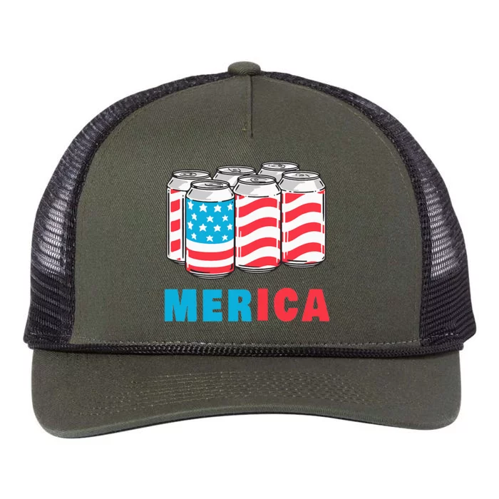 Merica Funny 4th of July Beer Patriotic USA Flag American Retro Rope Trucker Hat Cap