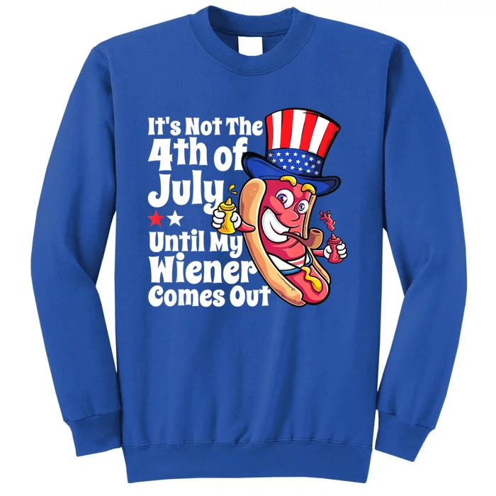 Mens Funny 4th Of July Hot Dog Wiener Comes Out Adult Humor Gift Tall  Sweatshirt