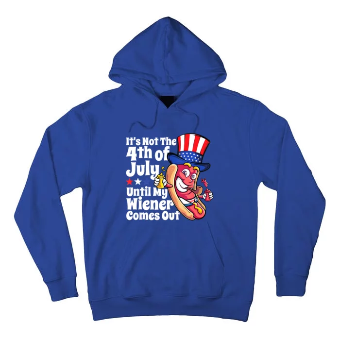 Mens Funny 4th Of July Hot Dog Wiener Comes Out Adult Humor Gift Tall Hoodie