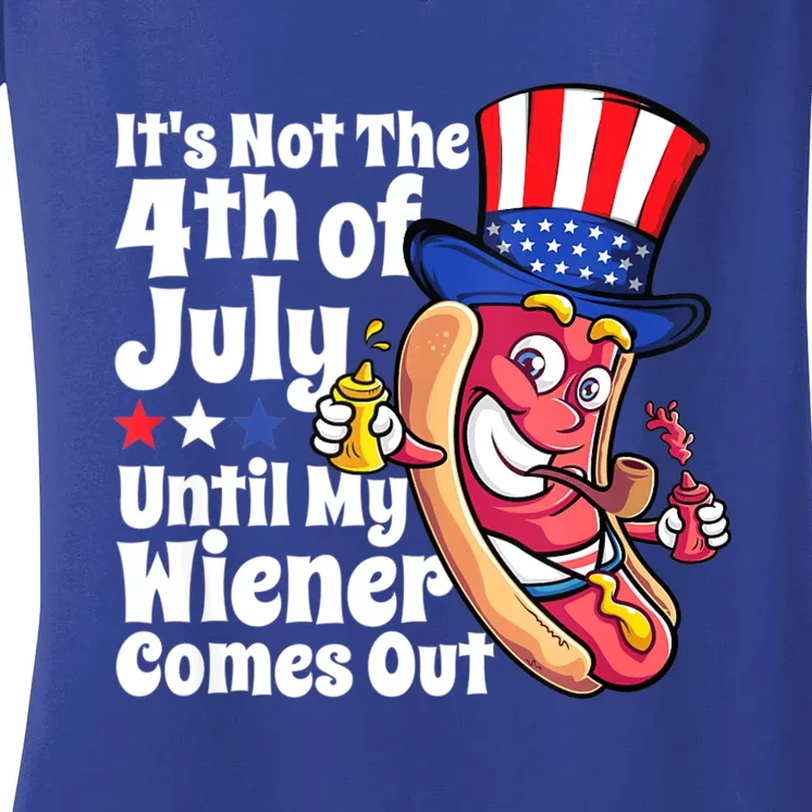 Mens Funny 4th Of July Hot Dog Wiener Comes Out Adult Humor Gift Women's V-Neck T-Shirt