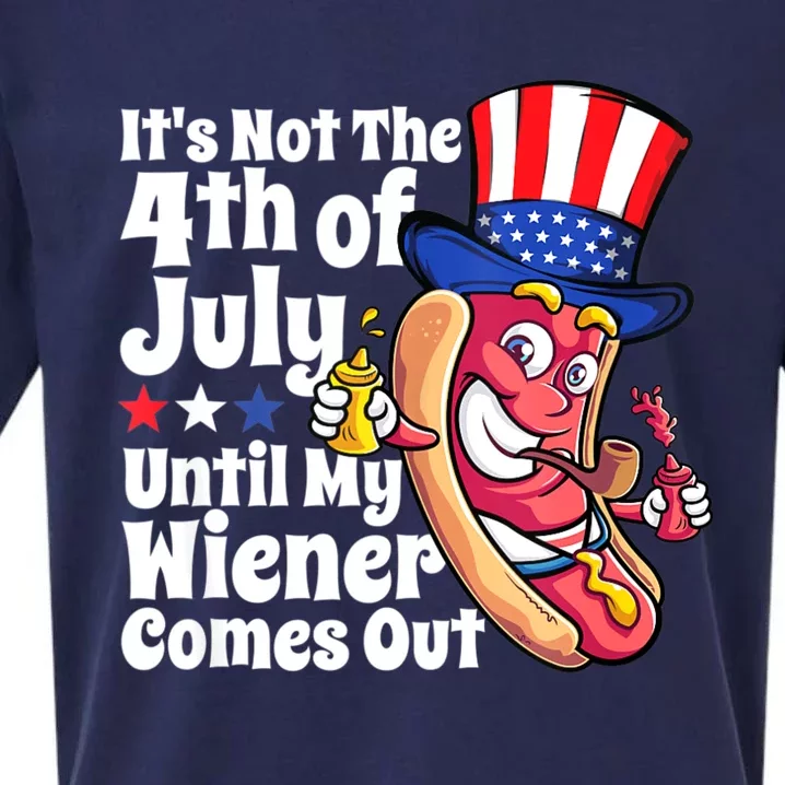 Mens Funny 4th Of July Hot Dog Wiener Comes Out Adult Humor Gift Sueded Cloud Jersey T-Shirt