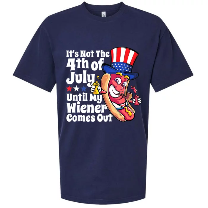 Mens Funny 4th Of July Hot Dog Wiener Comes Out Adult Humor Gift Sueded Cloud Jersey T-Shirt