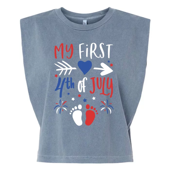 My First 4th Of July Pregnancy Patriotic Reveal Gift Garment-Dyed Women's Muscle Tee