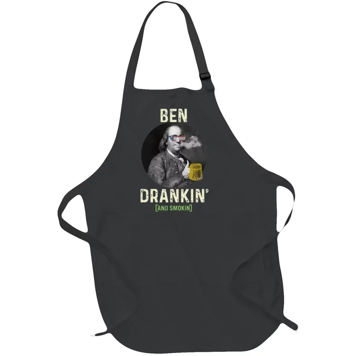 Merica Funny 4th Of July Beer And Weed Gifts Ben Drankin Full-Length Apron With Pocket