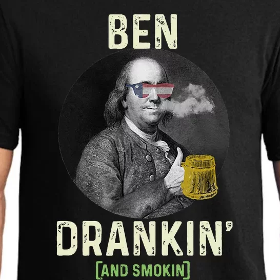 Merica Funny 4th Of July Beer And Weed Gifts Ben Drankin Pajama Set