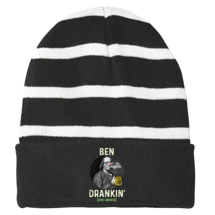 Merica Funny 4th Of July Beer And Weed Gifts Ben Drankin Striped Beanie with Solid Band