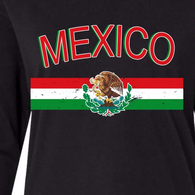 Mexican Flag And Coat Of Arms Mexico Womens Cotton Relaxed Long Sleeve T-Shirt