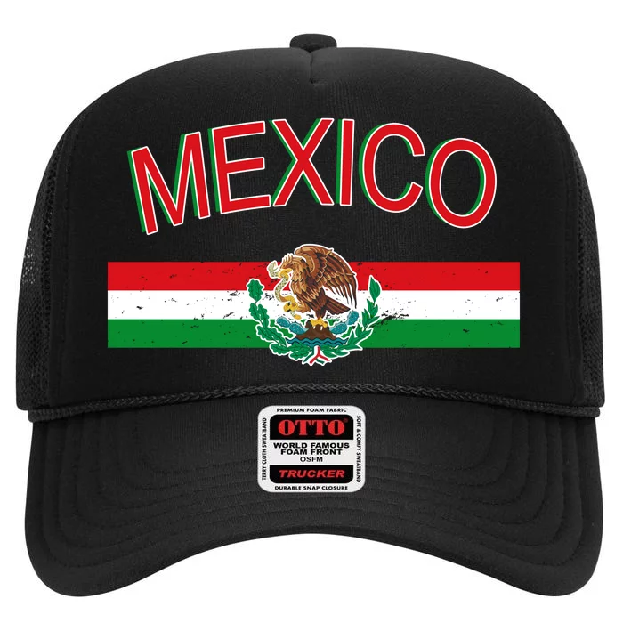 Mexican Flag And Coat Of Arms Mexico High Crown Mesh Trucker Hat