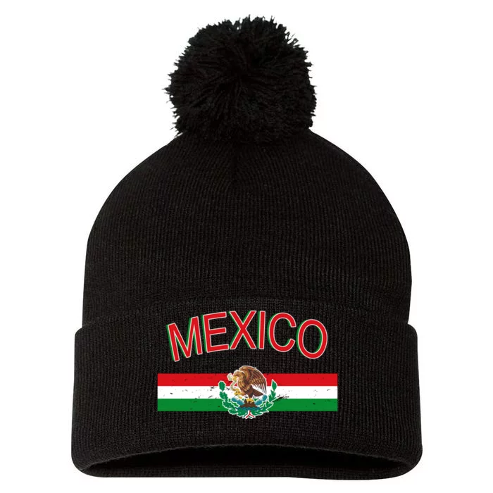 Mexican Flag And Coat Of Arms Mexico Pom Pom 12in Knit Beanie