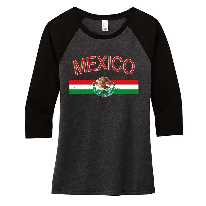 Mexican Flag And Coat Of Arms Mexico Women's Tri-Blend 3/4-Sleeve Raglan Shirt