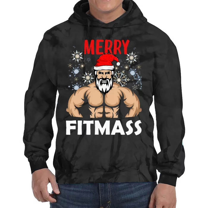 Merry Fitmas and Happy New Year  Santa Lifting Christmas Tie Dye Hoodie