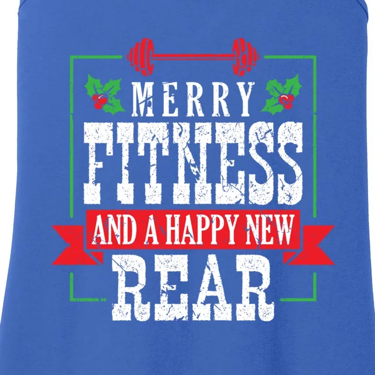 Merry Fitness And A Happy New Rear Christmas Holiday Gym Gift Ladies Essential Tank