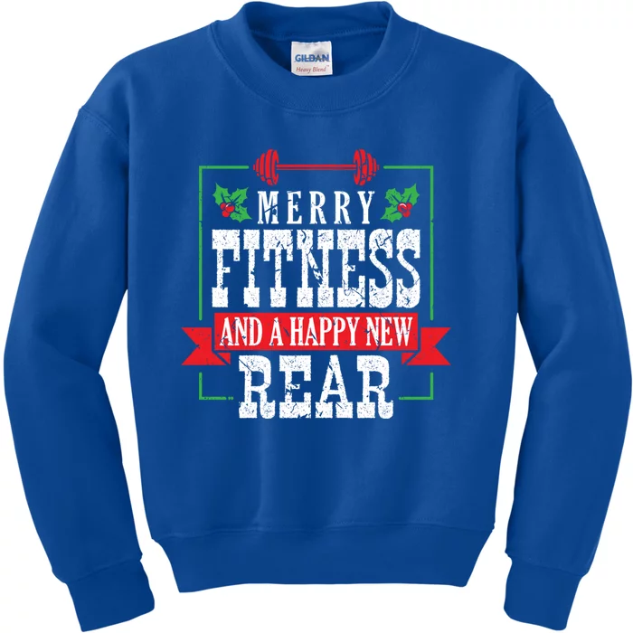 Merry Fitness And A Happy New Rear Christmas Holiday Gym Gift Kids Sweatshirt