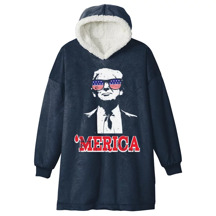 Merica Funny American Flag Trump 2020 Gift Hooded Wearable Blanket