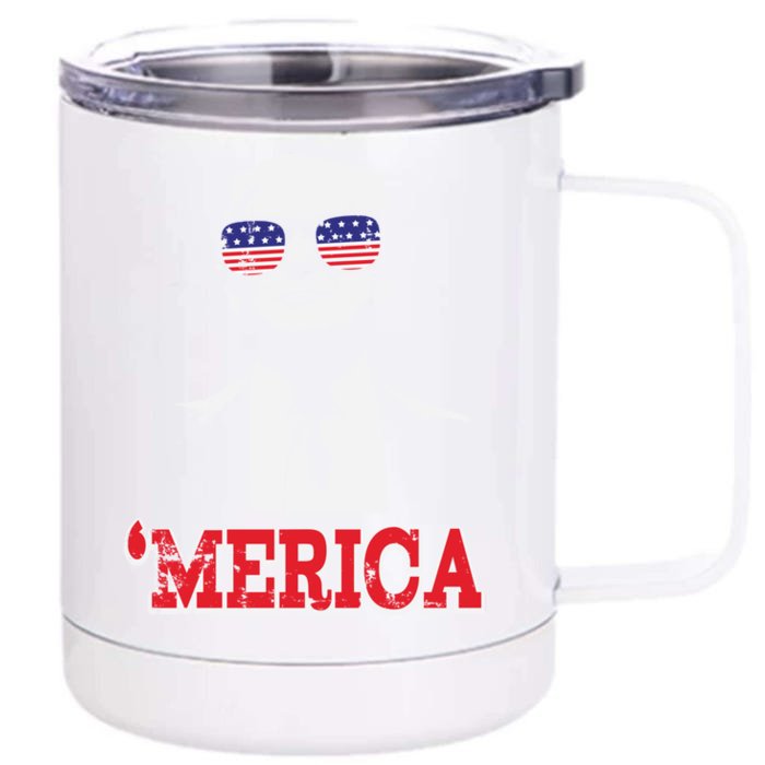 Merica Funny American Flag Trump 2020 Gift Front & Back 12oz Stainless Steel Tumbler Cup