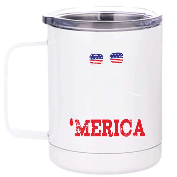 Merica Funny American Flag Trump 2020 Gift Front & Back 12oz Stainless Steel Tumbler Cup