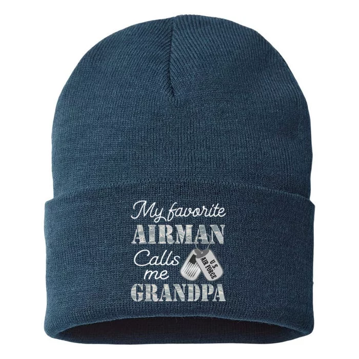 My Favorite Airman Calls Me Grandpa USAF Grandpa Graduation Sustainable Knit Beanie