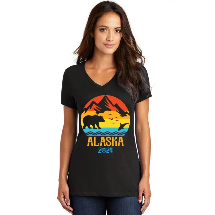 Matching Family Alaska Cruise Family Vacation 2024 Women's V-Neck T-Shirt