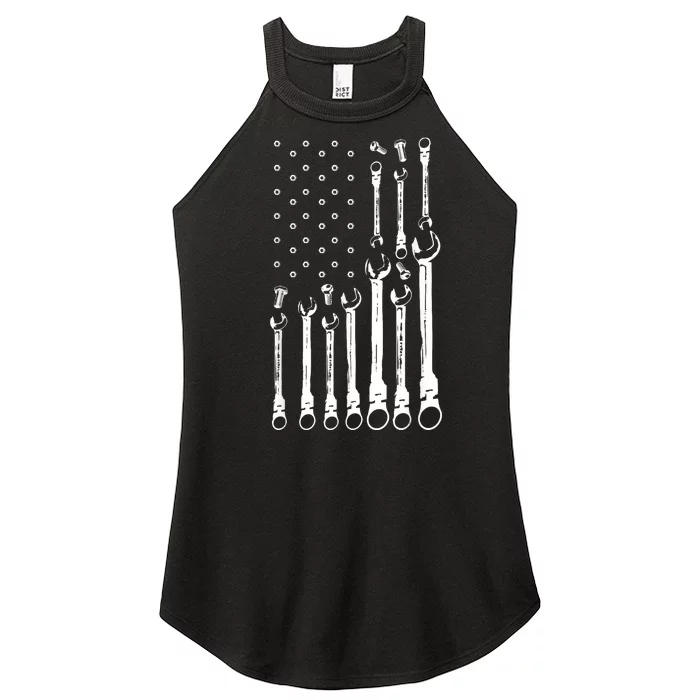 Mechanic Flag American Patriotic Flag Car Mechanic Usa Flag Women’s Perfect Tri Rocker Tank