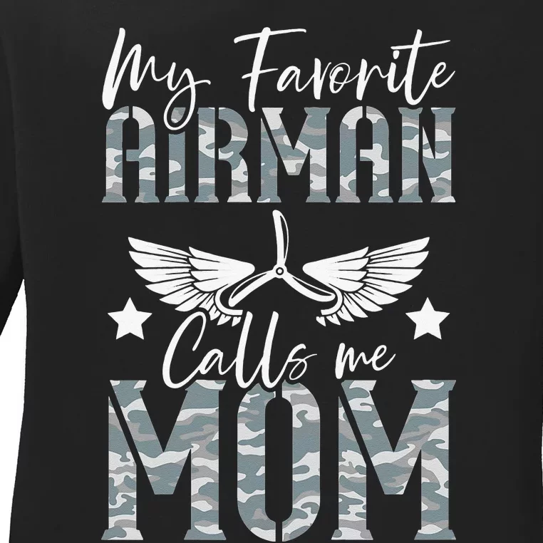 My Favorite Airman Calls Me Mom Air Force Soldier Mother Ladies Long Sleeve Shirt