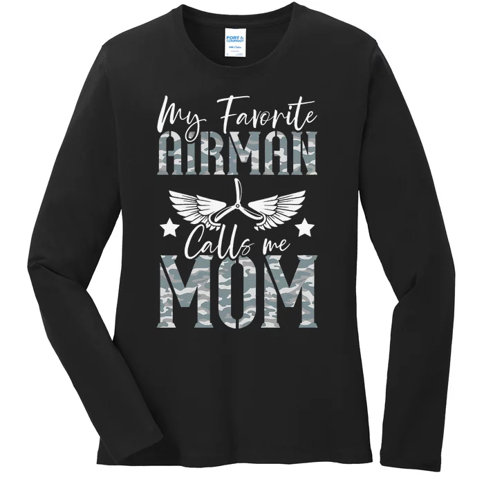 My Favorite Airman Calls Me Mom Air Force Soldier Mother Ladies Long Sleeve Shirt