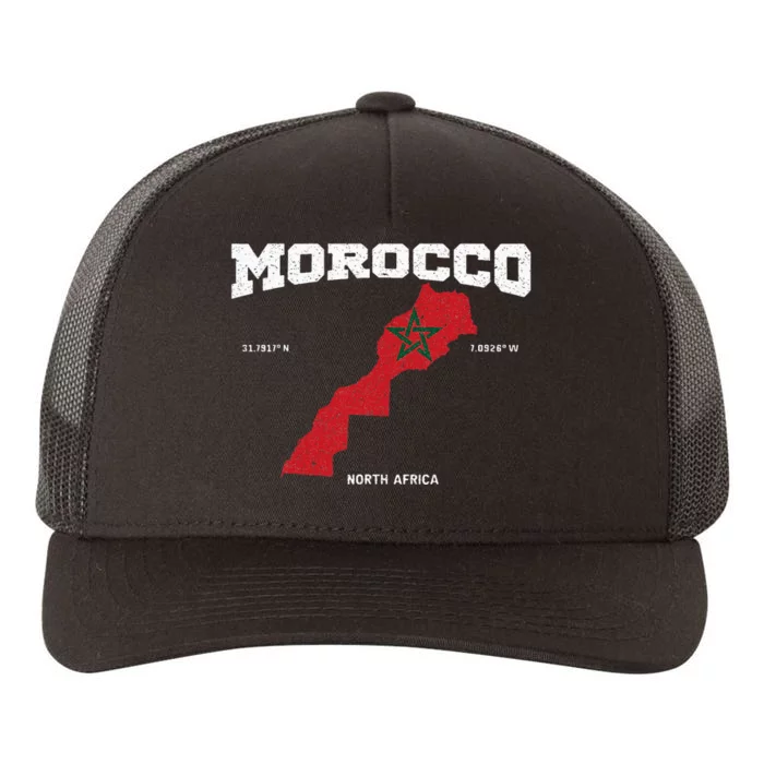 Morocco Flag And Map Moroccan Coordinates Yupoong Adult 5-Panel Trucker Hat