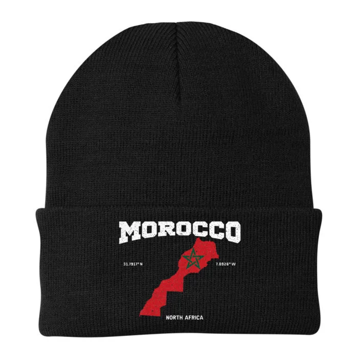 Morocco Flag And Map Moroccan Coordinates Knit Cap Winter Beanie