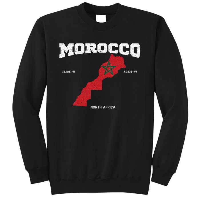 Morocco Flag And Map Moroccan Coordinates Tall Sweatshirt