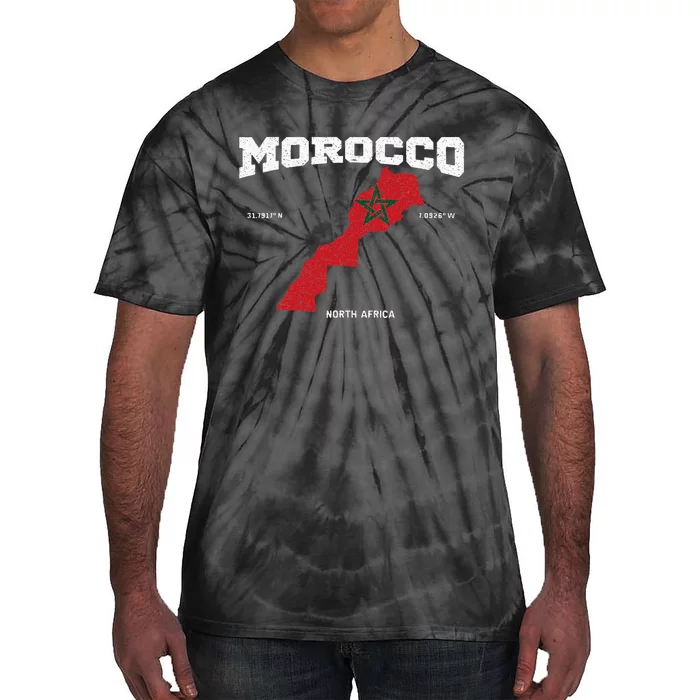 Morocco Flag And Map Moroccan Coordinates Tie-Dye T-Shirt