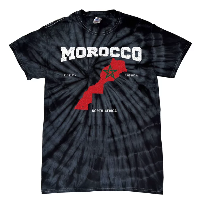 Morocco Flag And Map Moroccan Coordinates Tie-Dye T-Shirt