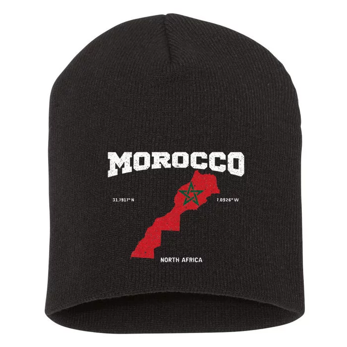 Morocco Flag And Map Moroccan Coordinates Short Acrylic Beanie