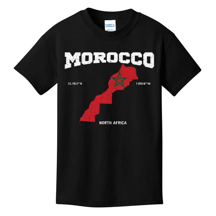 Morocco Flag And Map Moroccan Coordinates Kids T-Shirt