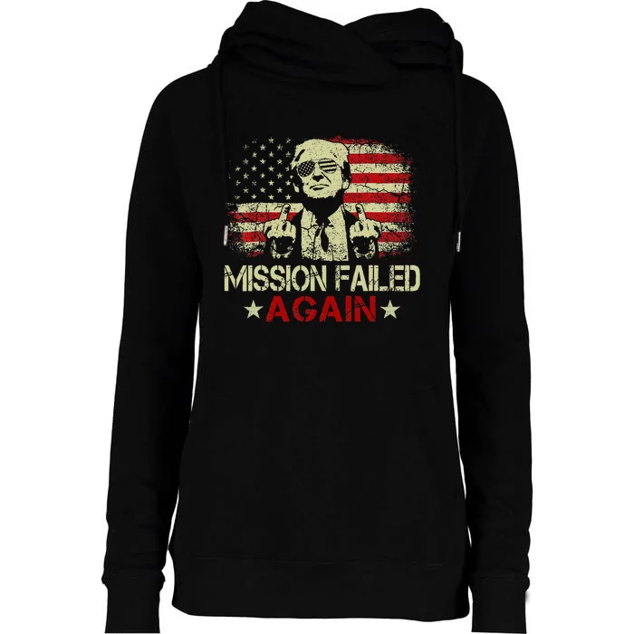 Mission Failed Again Trump 2024 Us American Flag Womens Funnel Neck Pullover Hood