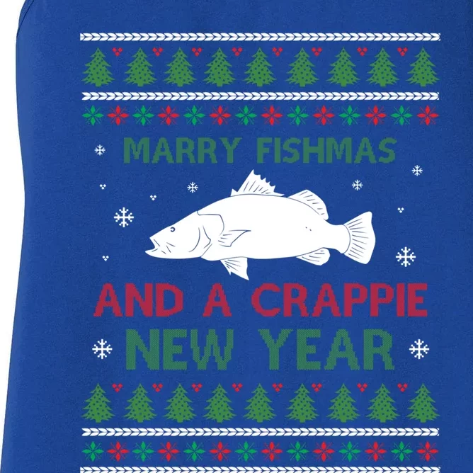 Merry Fishmas And A Crappie New Year Saying Ugly Christma Great Gift Women's Racerback Tank