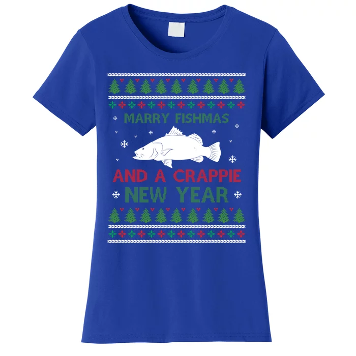 Merry Fishmas And A Crappie New Year Saying Ugly Christma Great Gift Women's T-Shirt