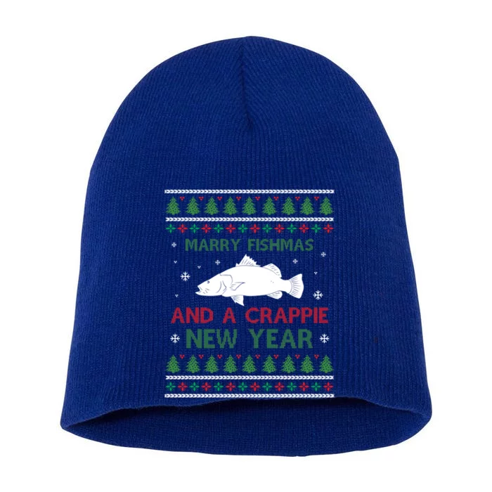 Merry Fishmas And A Crappie New Year Saying Ugly Christma Great Gift Short Acrylic Beanie