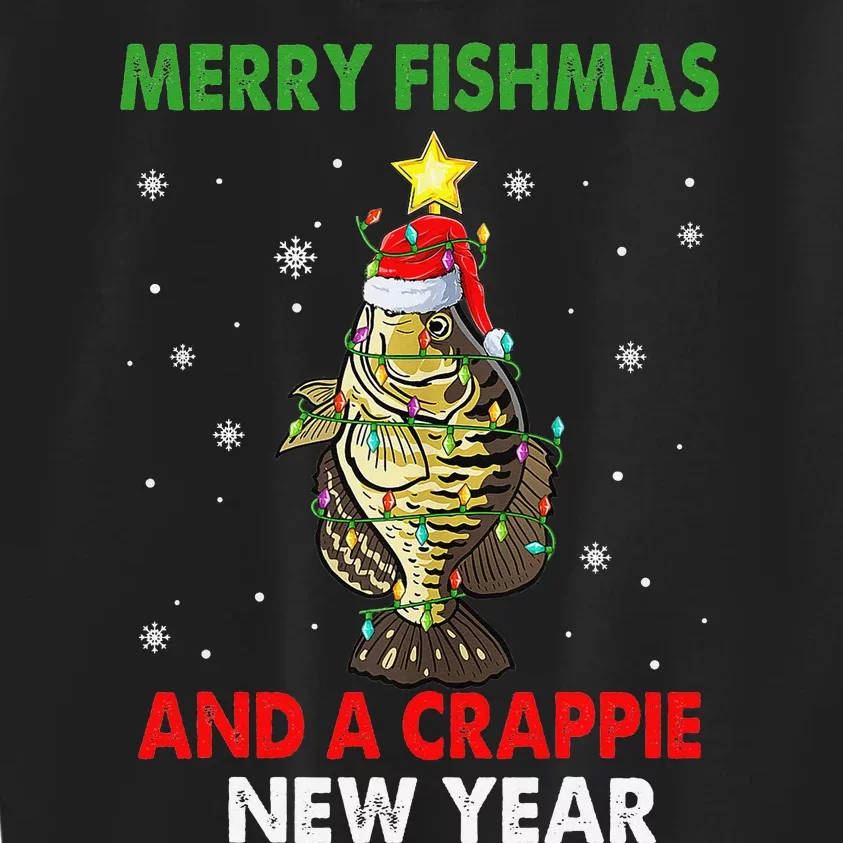 Merry Fishmas And A Crappie New Year Fishing Funny Xmas Kids Sweatshirt