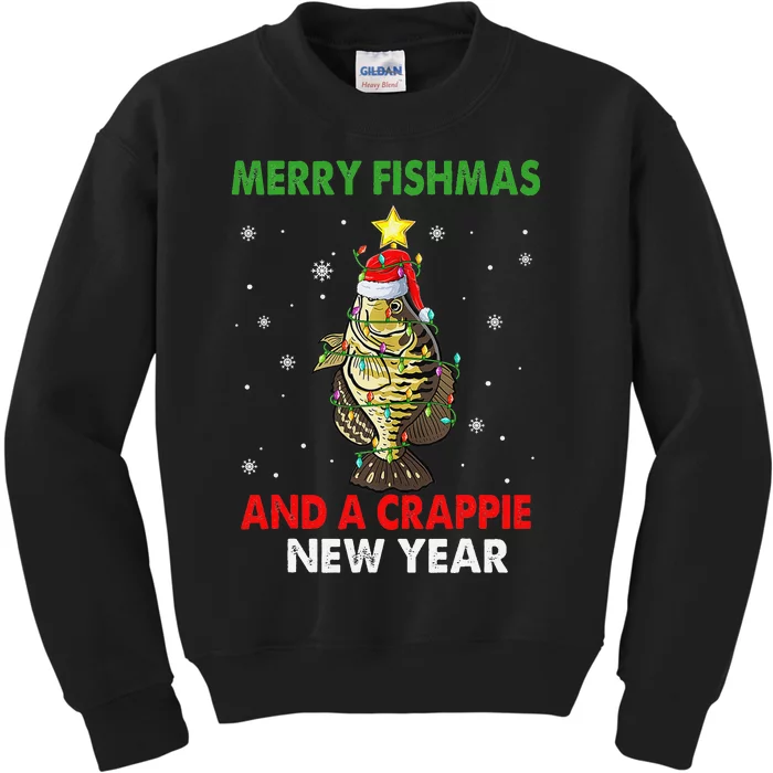 Merry Fishmas And A Crappie New Year Fishing Funny Xmas Kids Sweatshirt