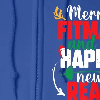 Merry Fitmas And A Happy New Rear New Year Christmas Workout Gift Full Zip Hoodie