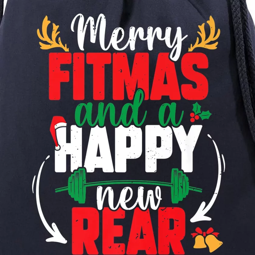 Merry Fitmas And A Happy New Rear New Year Christmas Workout Gift Drawstring Bag