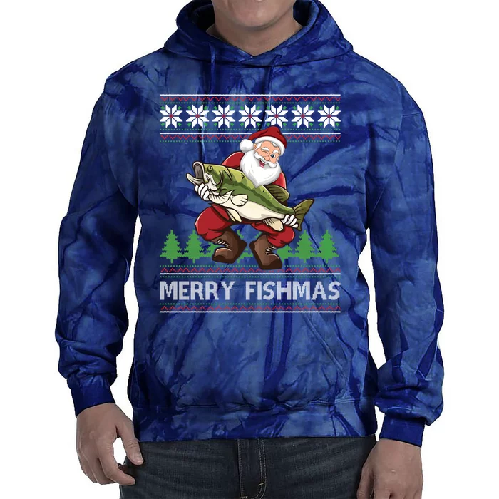 Merry Fishmas And Santa Fishing Tie Dye Hoodie