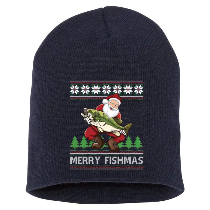 Merry Fishmas And Santa Fishing Short Acrylic Beanie