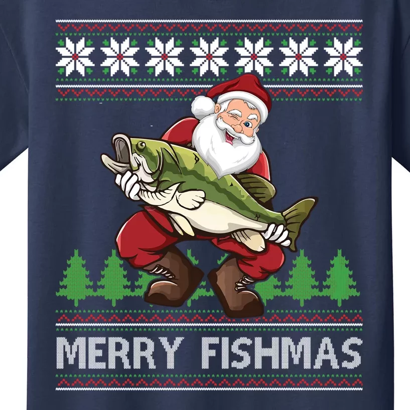 Merry Fishmas And Santa Fishing Kids T-Shirt