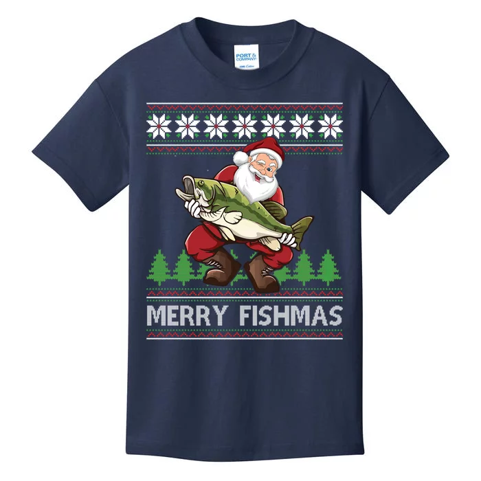 Merry Fishmas And Santa Fishing Kids T-Shirt