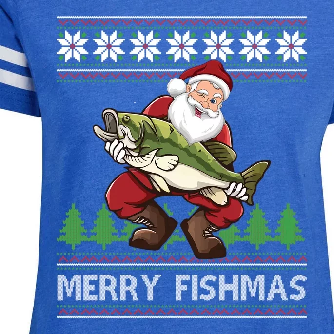 Merry Fishmas And Santa Fishing Enza Ladies Jersey Football T-Shirt