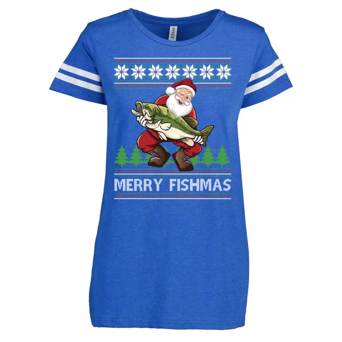 Merry Fishmas And Santa Fishing Enza Ladies Jersey Football T-Shirt