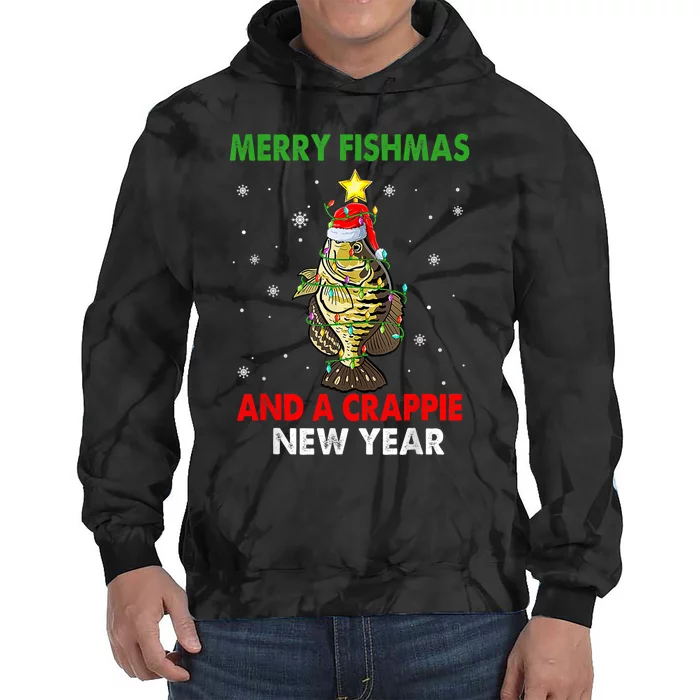 Merry Fishmas And A Crappie New Year Fishing Xmas Tie Dye Hoodie