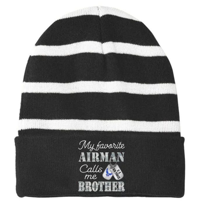 My Favorite Airman Calls Me Brother Air Force Brother Striped Beanie with Solid Band