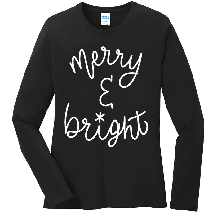 Mel F. Arts Merry And Bright Holiday Christmas Cheer Ladies Long Sleeve Shirt